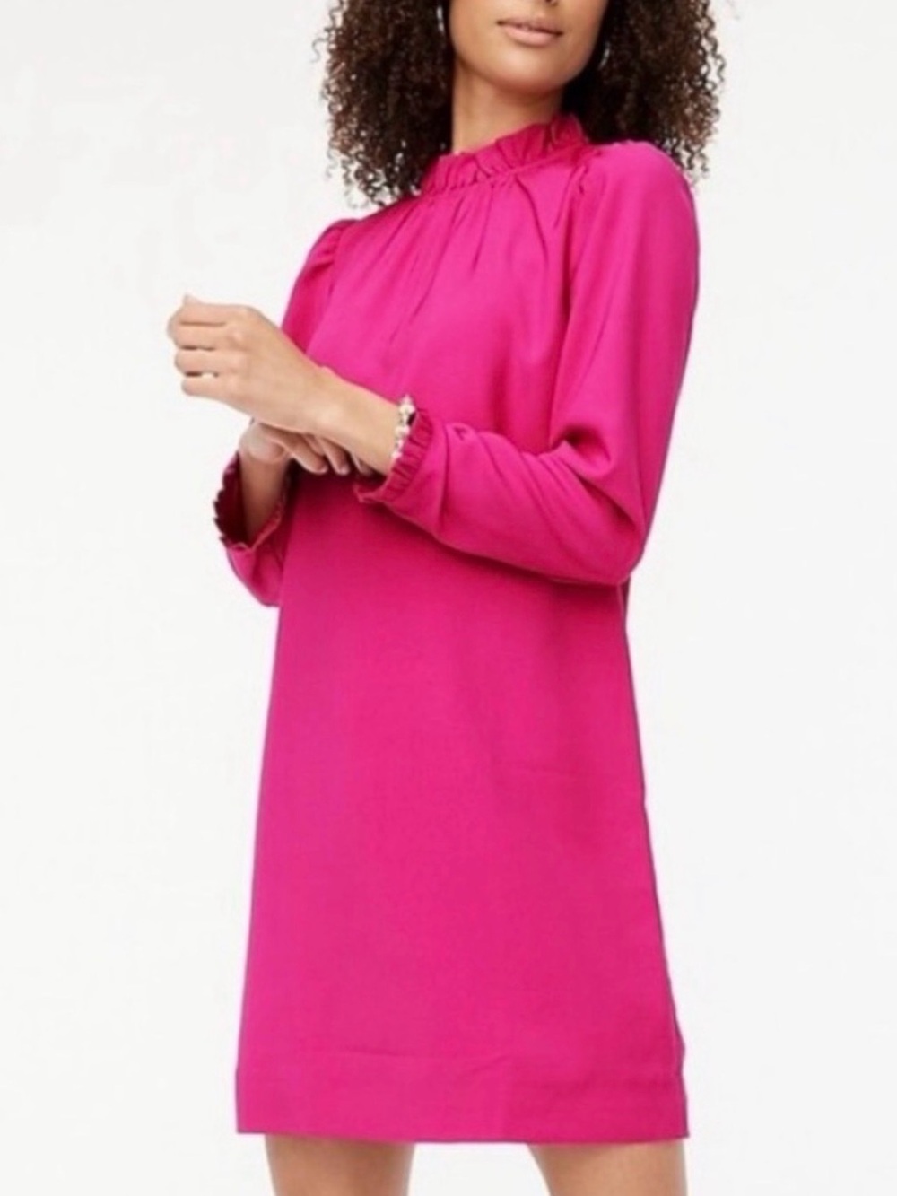 🩷 NWT J.Crew Bright Fuchsia Ruffle Neck Shift Dress size 6 🩷